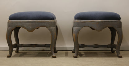 Pair of Rococo Stools In grey and blue colors