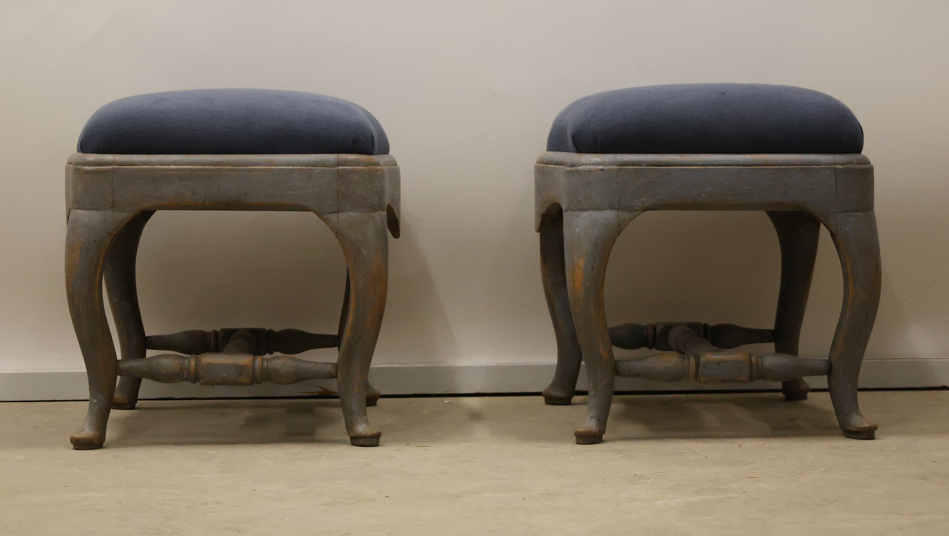 Pair of Rococo Stools in gray and blue colors