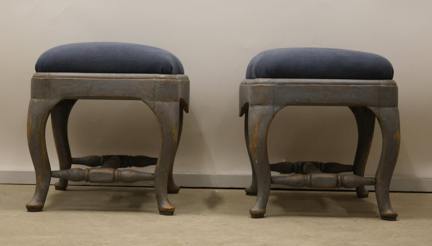 Pair of Rococo Stools in blue and grey colors 