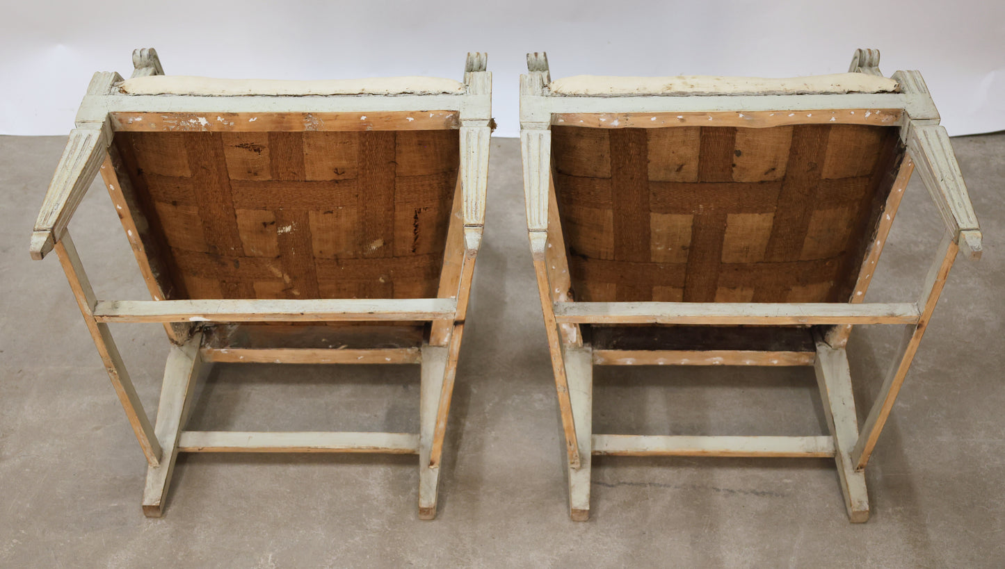 Antique armchairs from the Gustavian epoch, viewed underneath.