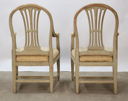 Antique Gustavian Armchairs viewed from the back.