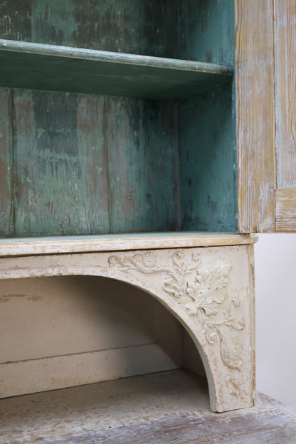 Detail shot of the shelves in a Gustavian sideboard cabinet