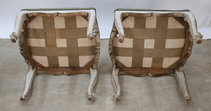 The picture shows how a pair of antique stools looks underneath.