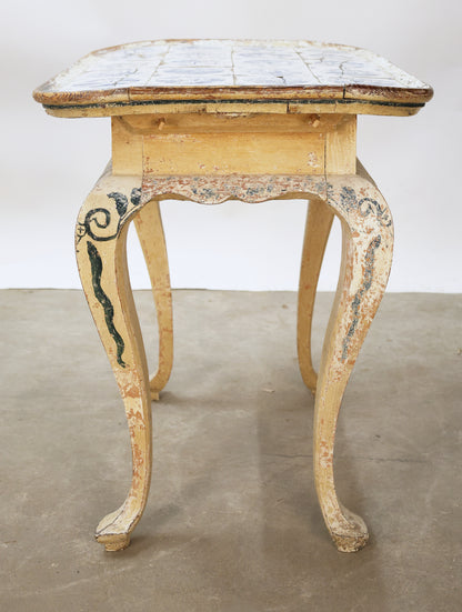 Antique tiled table from the side