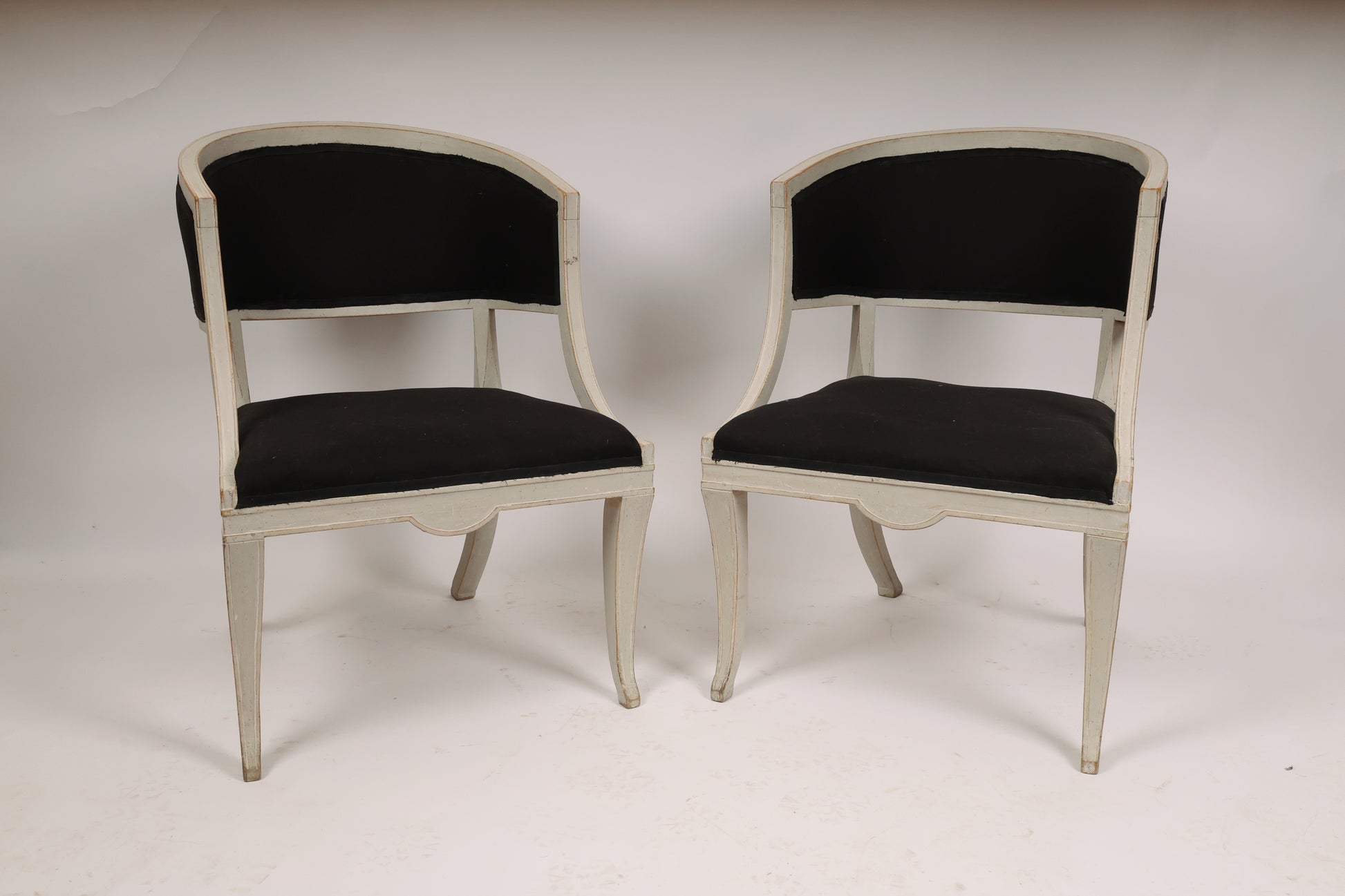Front view of Pair of 19th Century Empire antique Armchairs with black fabric for sale 