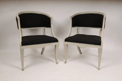Front view of Pair of 19th Century Empire antique Armchairs with black fabric for sale 