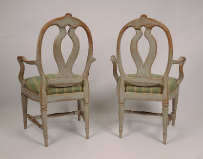 Back view of 18th Century Gustavian Armchairs signed Johan Eric Höglander
