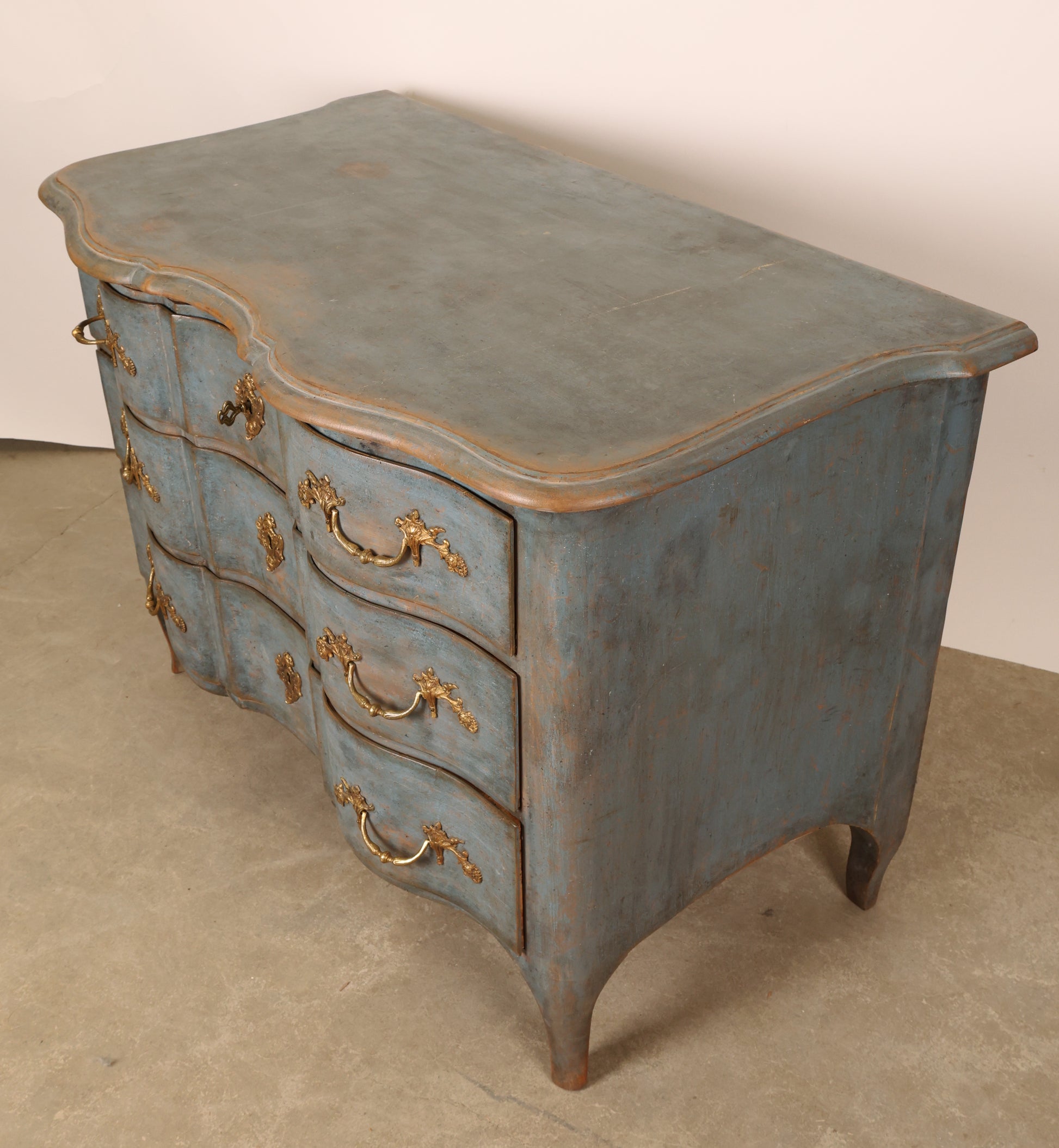 Side view of 18th Century Baroque Commode in Blue color