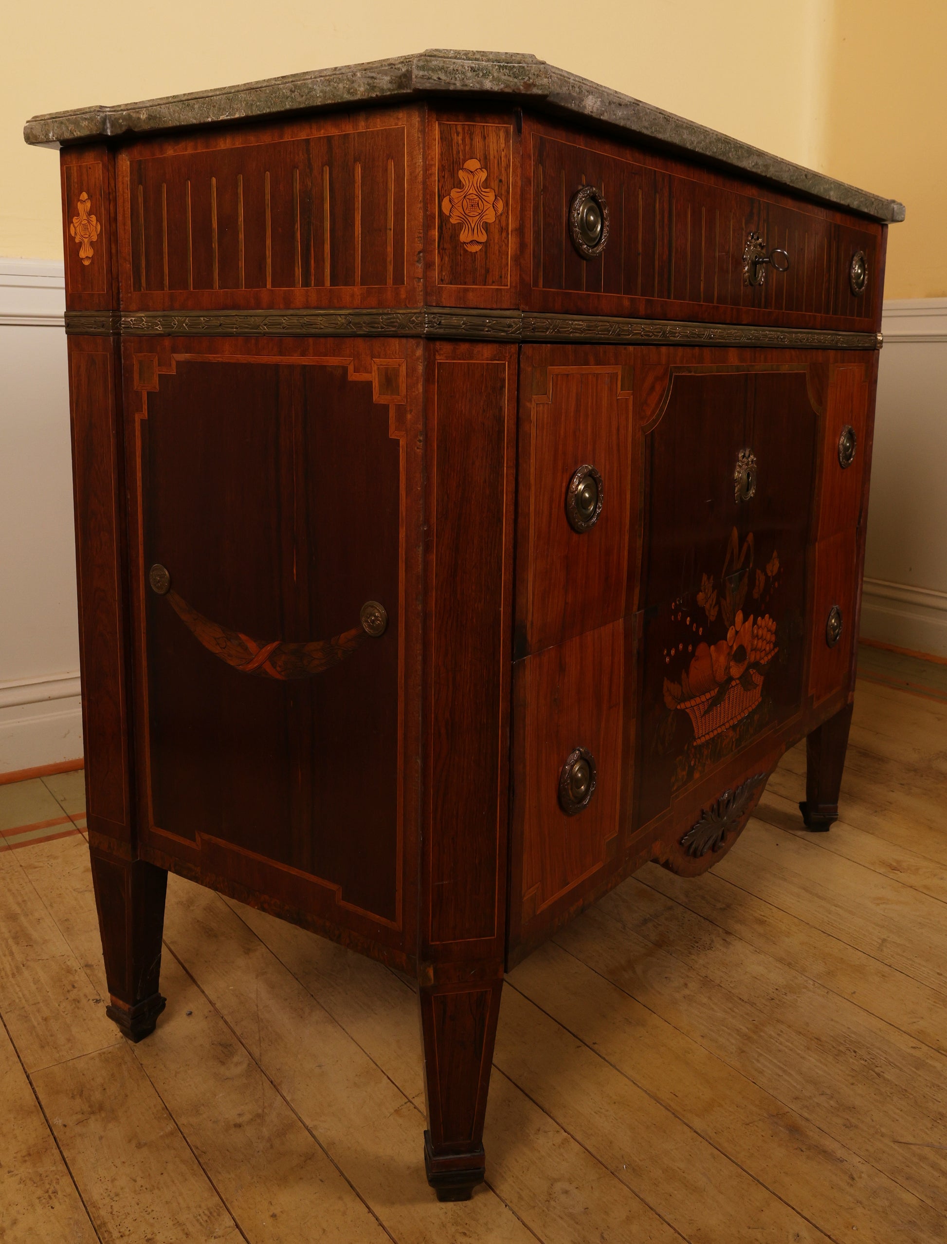 Side view of 18th Century Gustavian Commode by Gustaf Foltjern