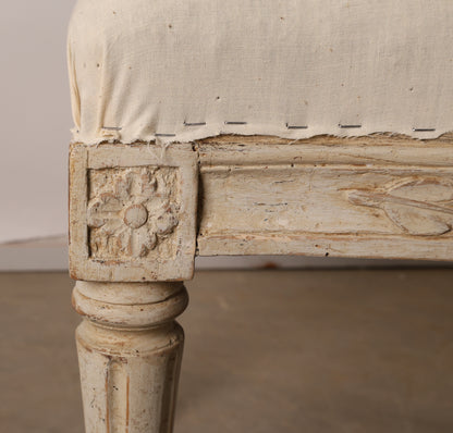Detail of carved corner rosette on Pair of 18th Century Gustavian Stools signed Johan Erik Höglander. 