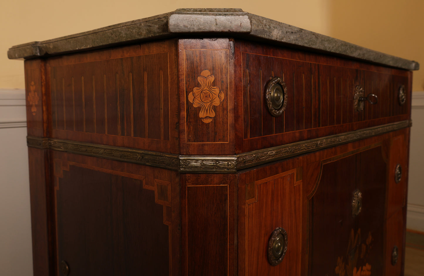 Close up of detail of 18th Century Gustavian Chest of Drawers by Gustaf Foltjern