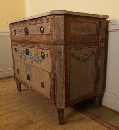 18th Century Gustavian Nils Asplind Chest of Drawers with painted roses from the side