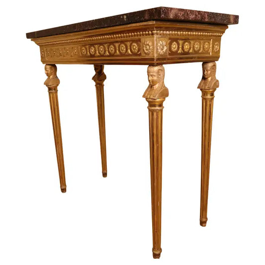 Late Gustavian Gilt Console Table with Porphyry Top, Egyptian Style, Circa 1800