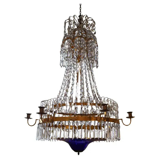 Late-Gustavian Chandelier with Blue Bowl