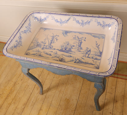 18th Century Rococo Faience Table depicting a tea scene in a garden setting
