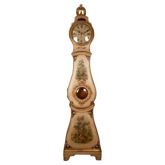 18th Century Longcase Clock with beautiful paintings in garden scenery signed Jacob Kock with white background