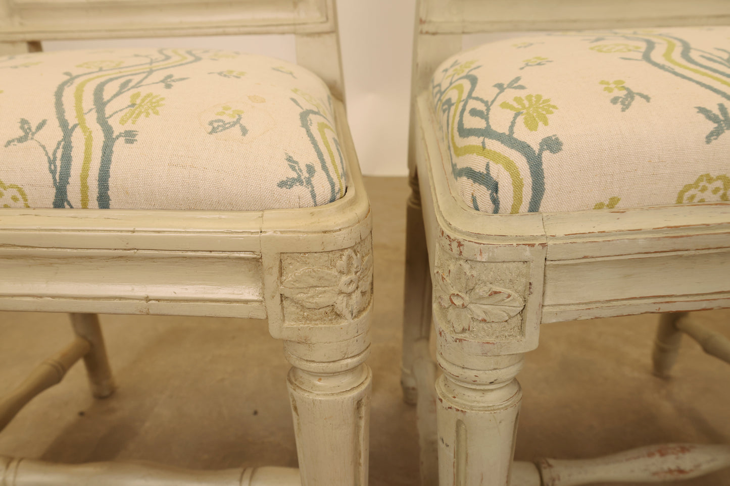 Close up details of Gustavian chairs.