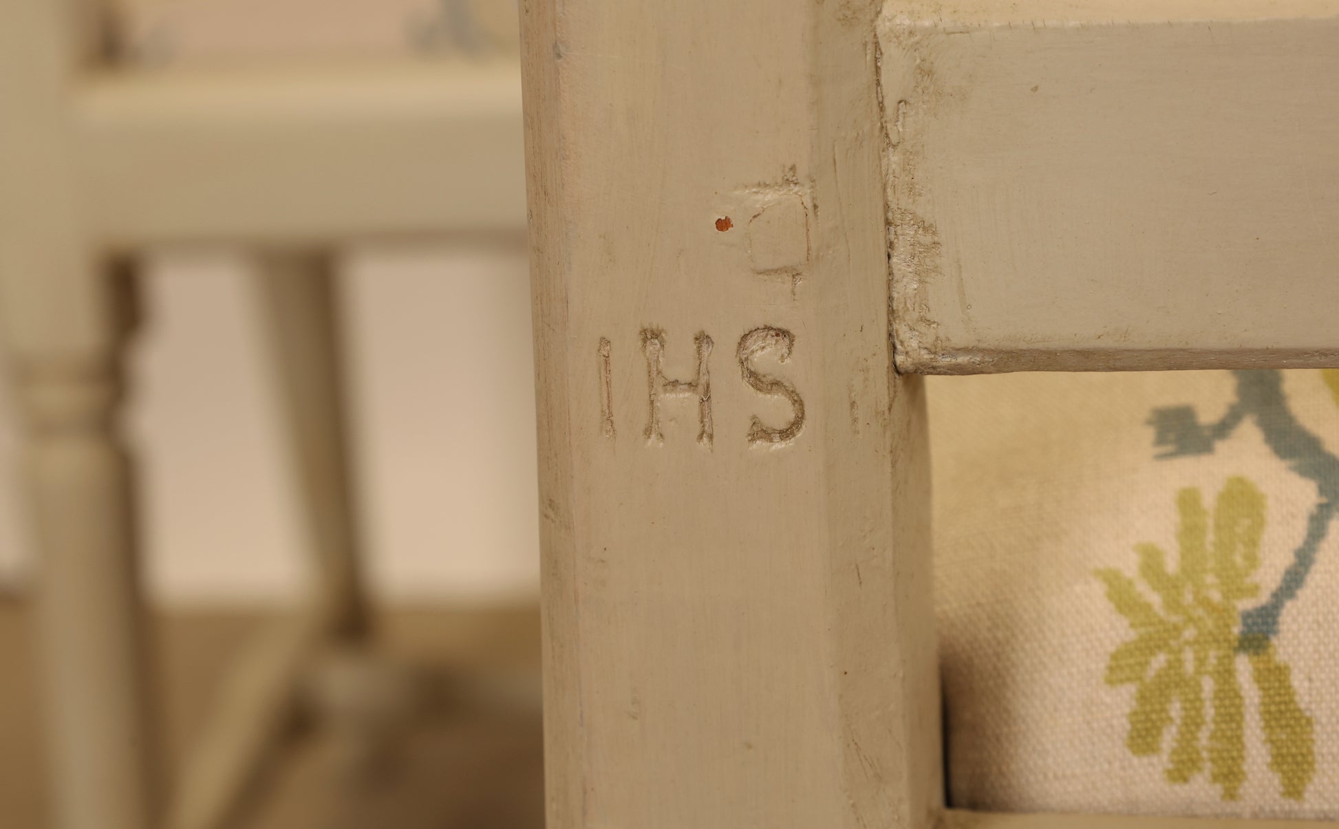 Signature: IHS (Johan Hammarström) on a Gustavian chair.