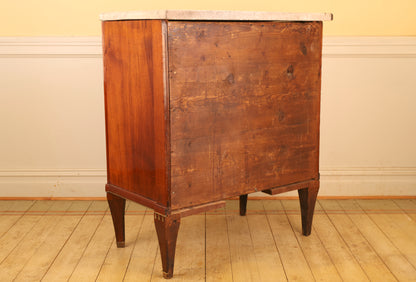 Backview of a Gustavian commode in mahogany.