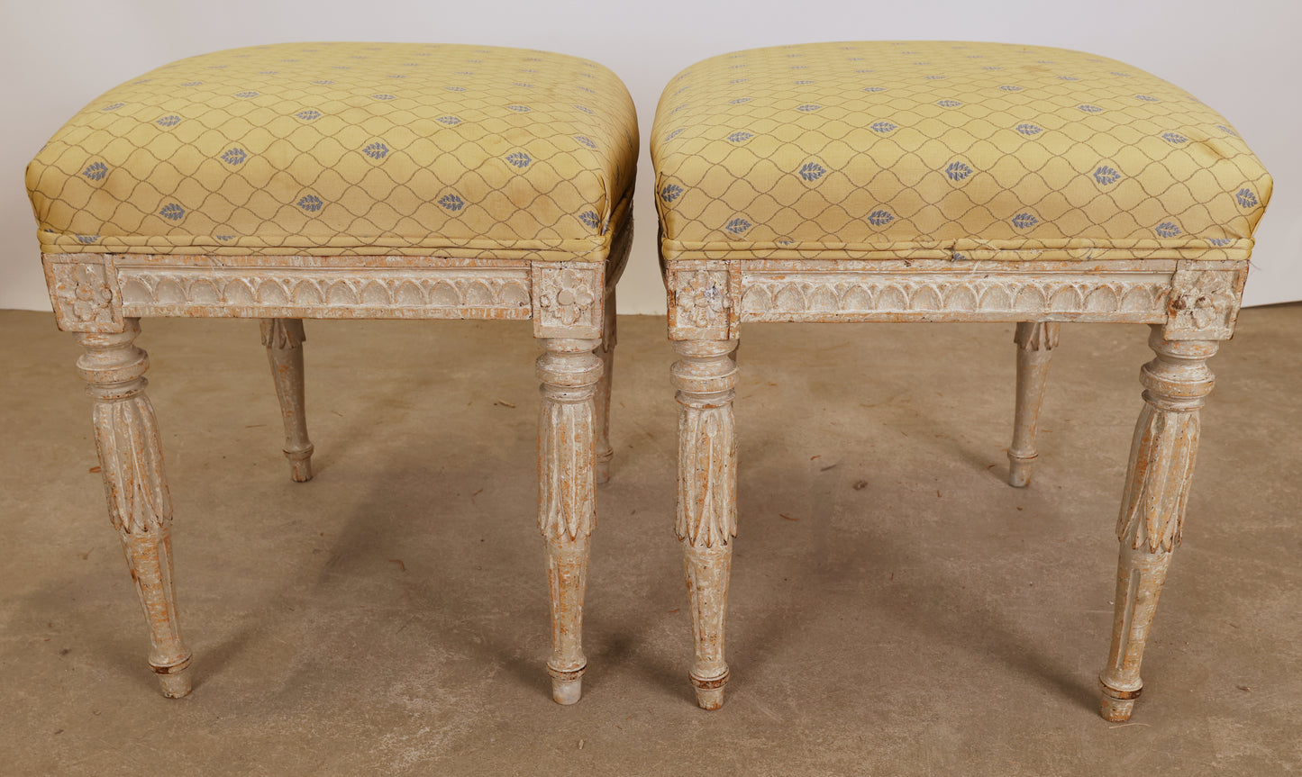 Sideview of a pair of Gustavian stools