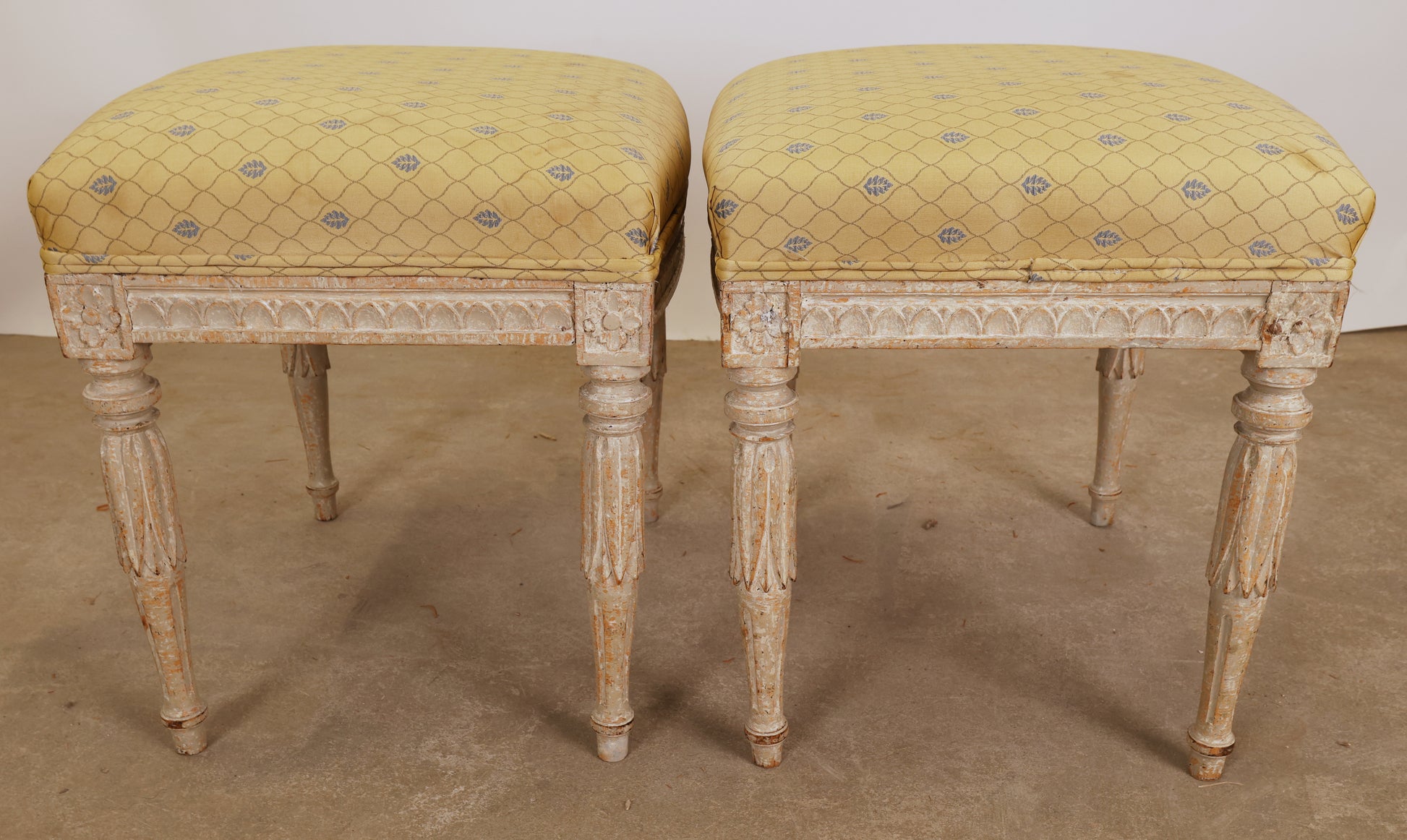Sideview of a pair of Gustavian stools