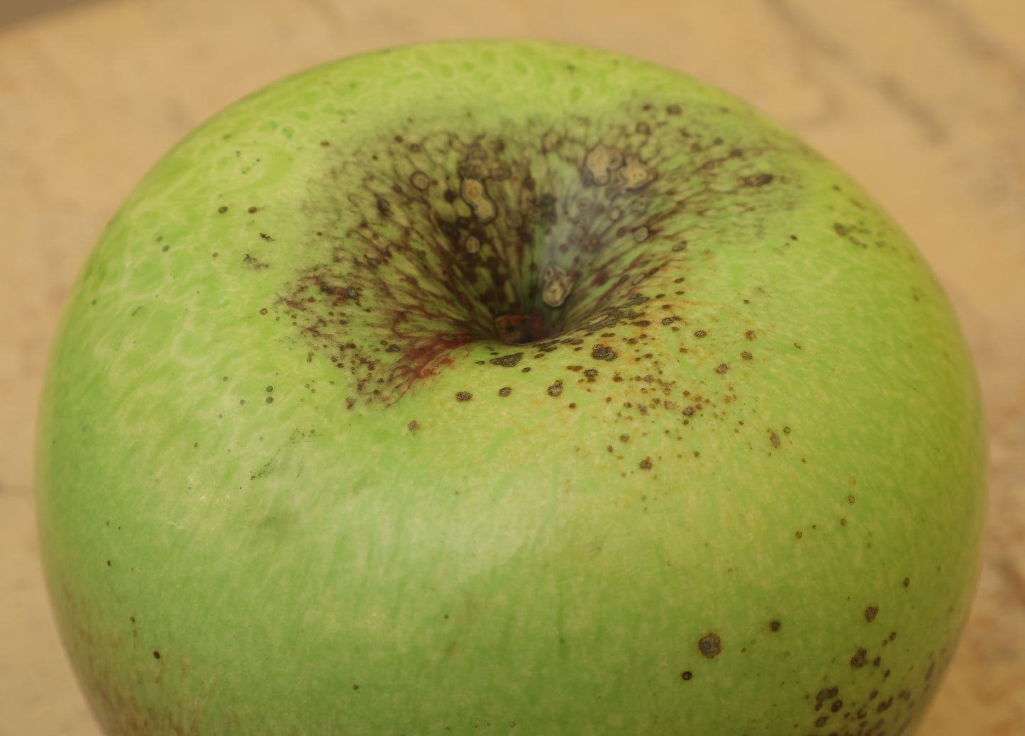 Green apple in high-fired faience by Hans Hedberg from above