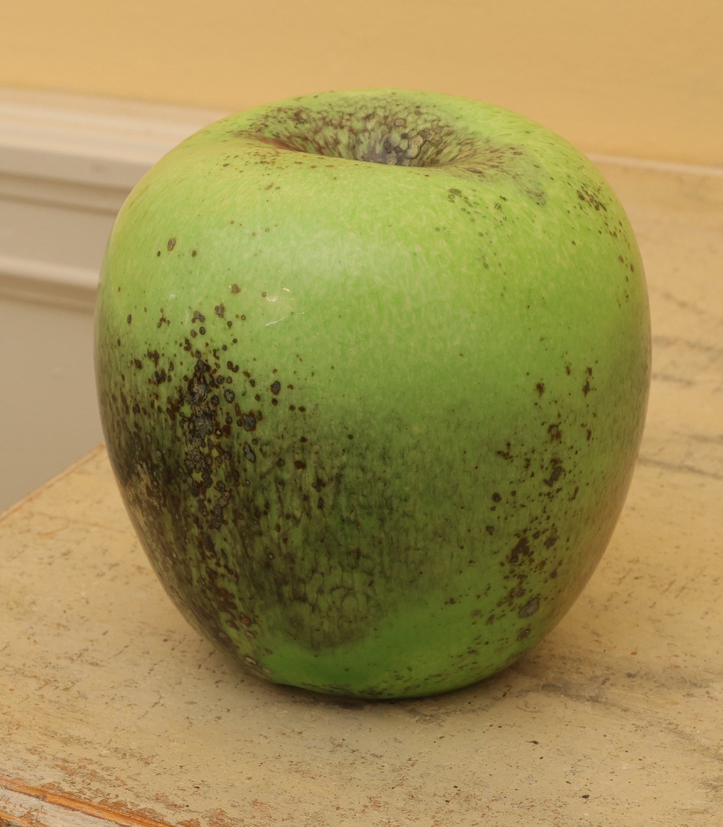 Green apple in high-fired faience by Hans Hedberg rotated