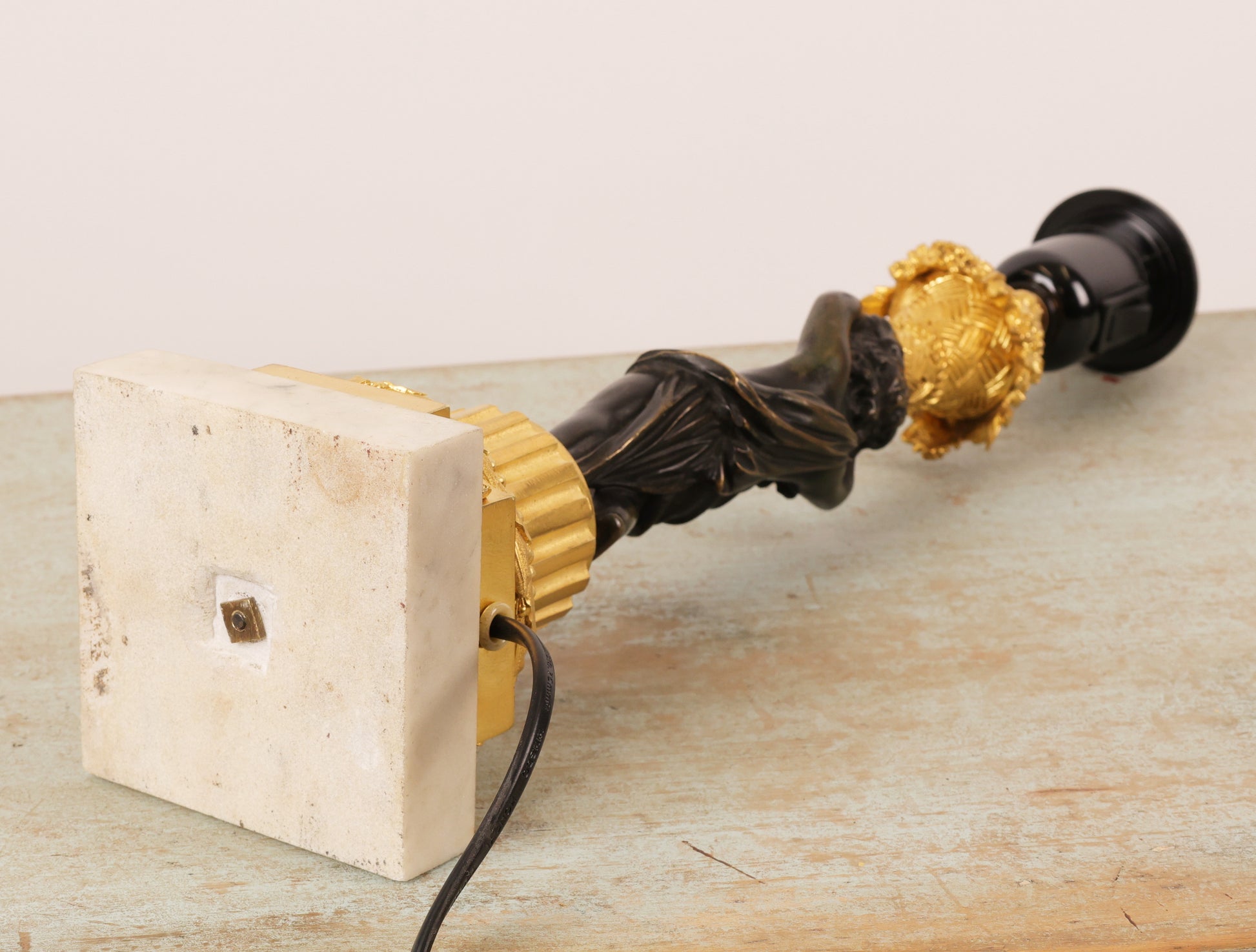 Louis Philippe Gilded and Patinated Bronze Lamp Base with Carrara Marble laying down