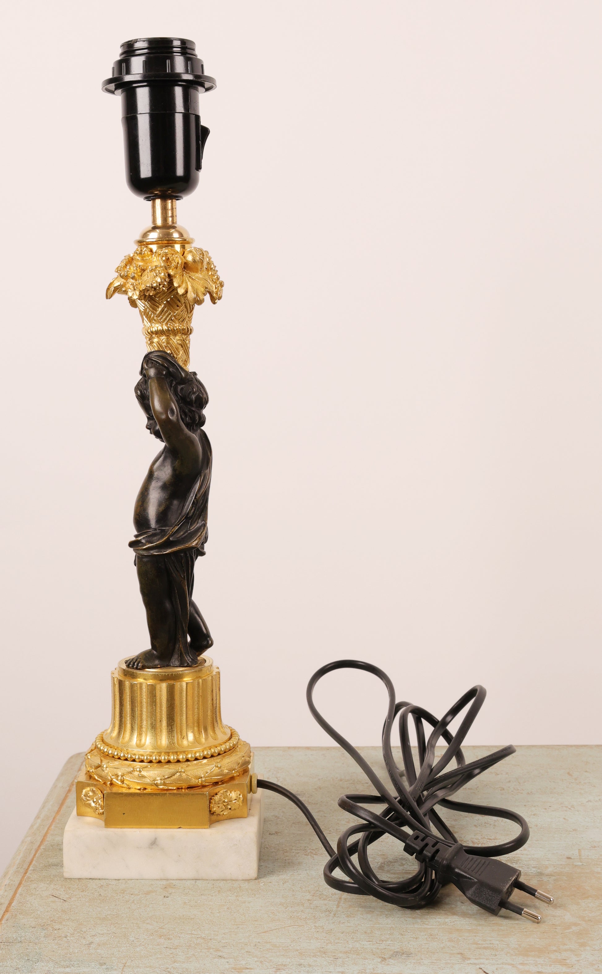Louis Philippe Gilded and Patinated Bronze Lamp Base with Carrara Marble from the side