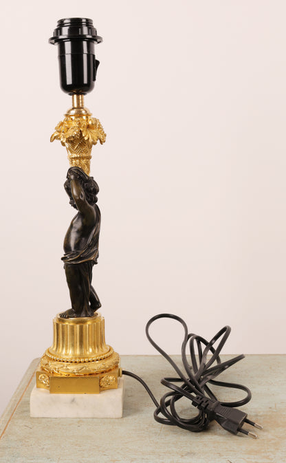 Louis Philippe Gilded and Patinated Bronze Lamp Base with Carrara Marble from the side