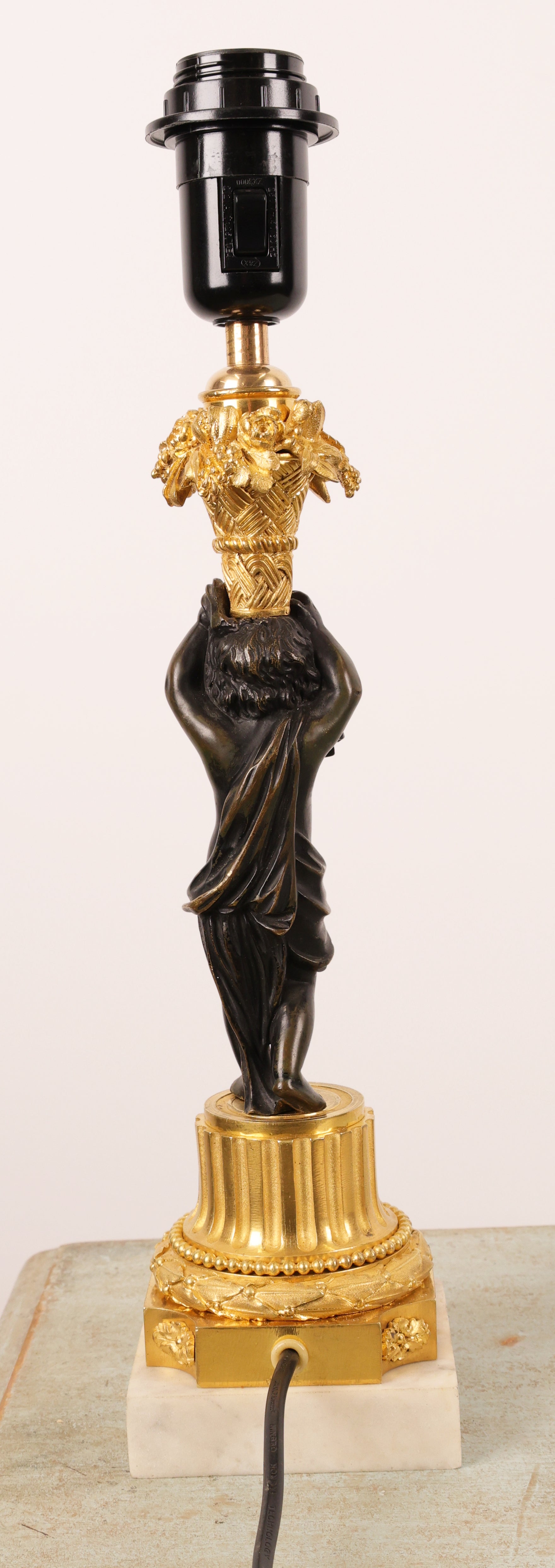 Louis Philippe Gilded and Patinated Bronze Lamp Base with Carrara Marble from the back