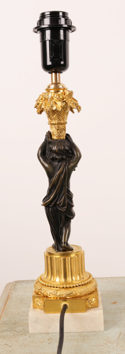 Louis Philippe Gilded and Patinated Bronze Lamp Base with Carrara Marble from the back