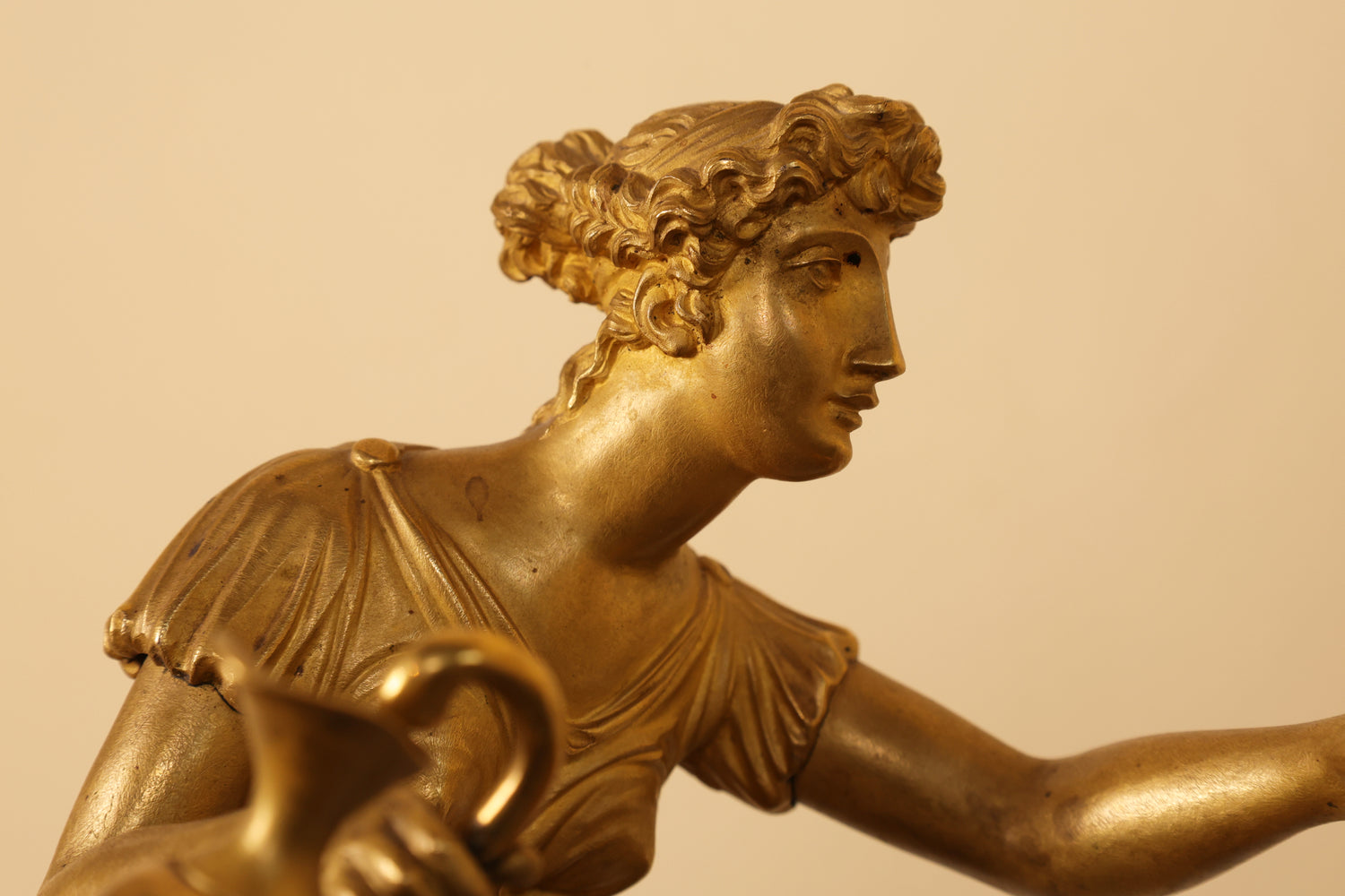 Detail of a gilded goddess on an early 19th Century Mantel Clock signed Gustaf Undén