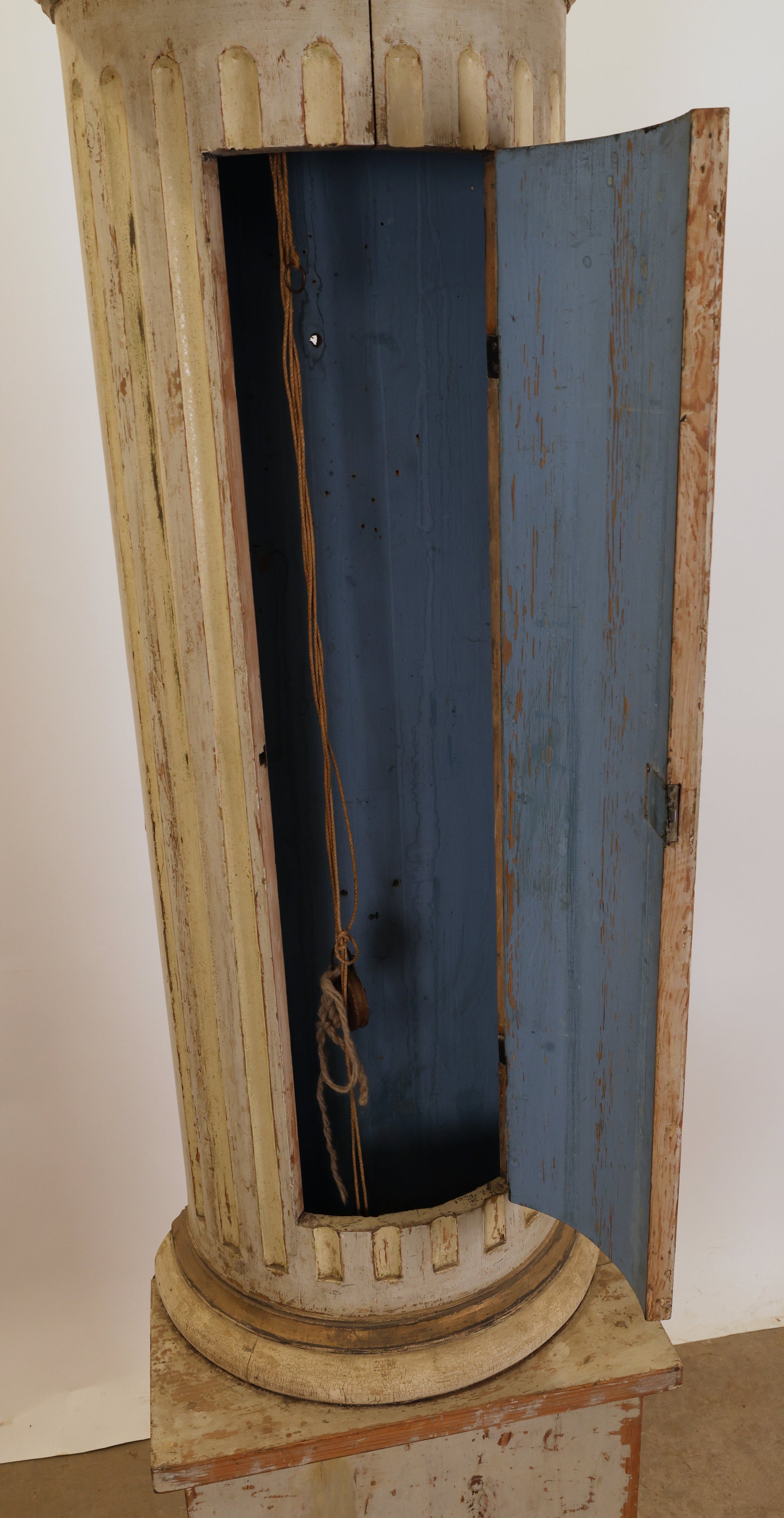 An opened Swedish antique longcase clock.