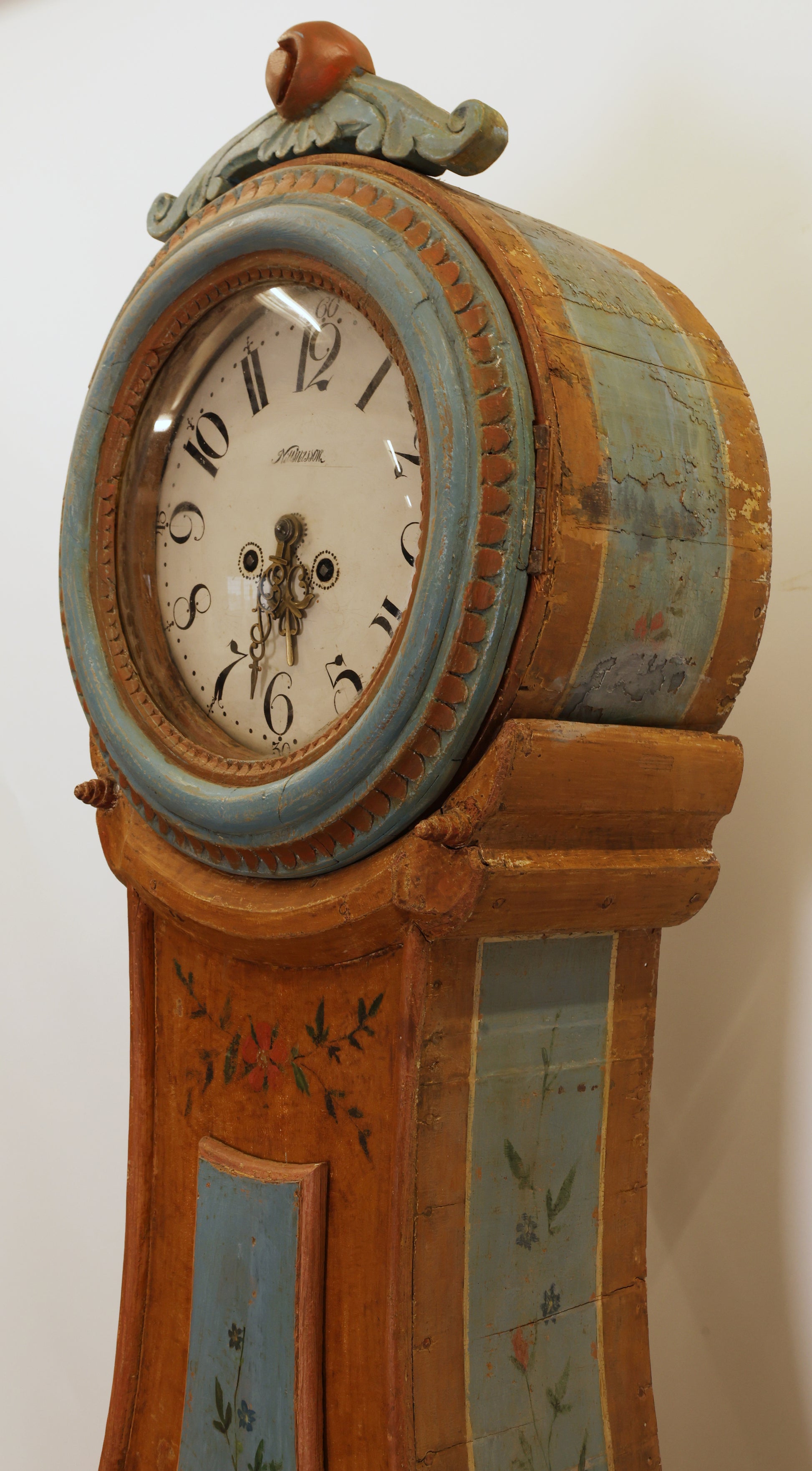 A painted antique clock.