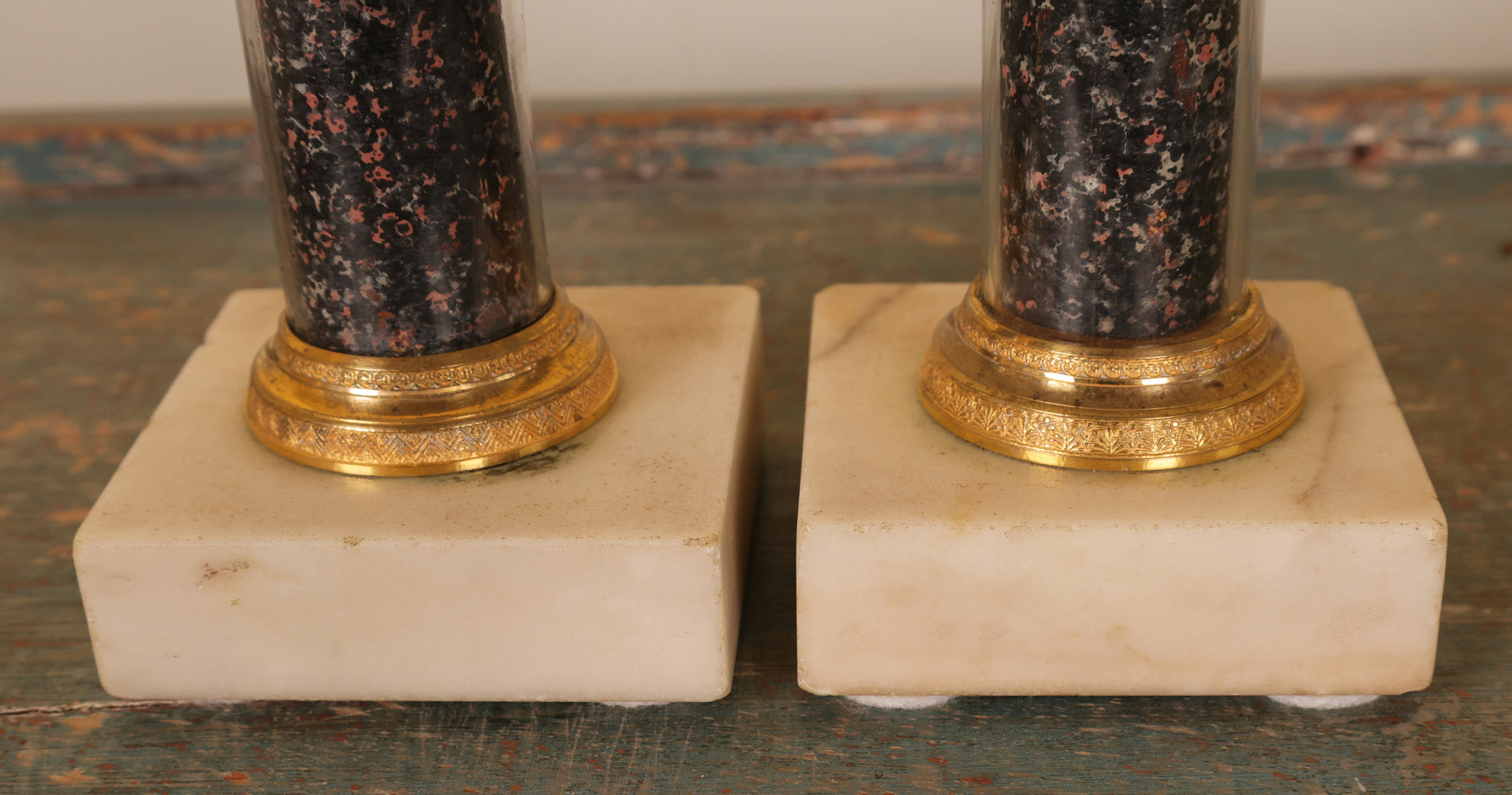 The marble base of a pair of late-gustavian candlesticks.