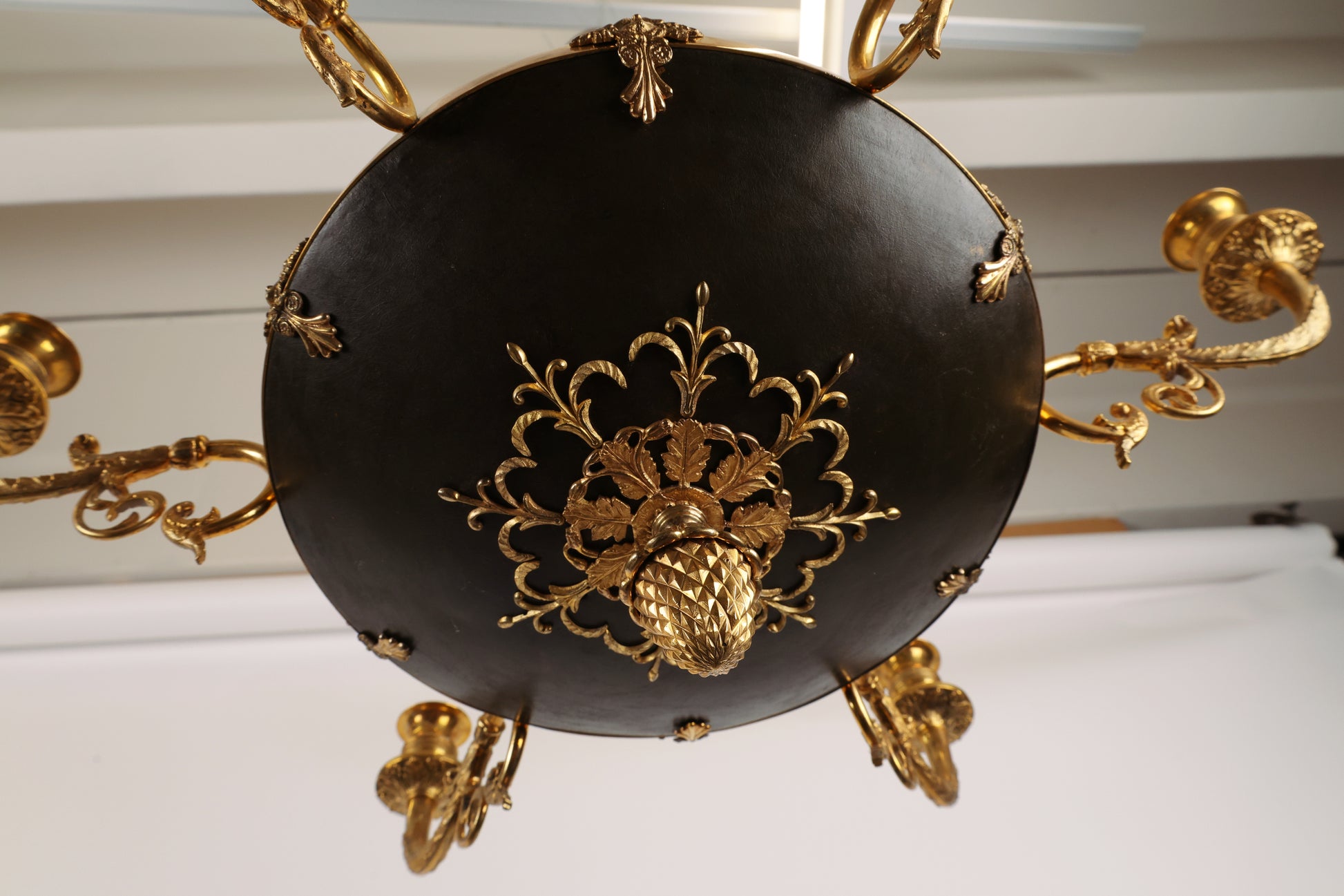 Underside of Early 19th Century Empire Pendant with a Burnished-Gilded Bronze Pinecone