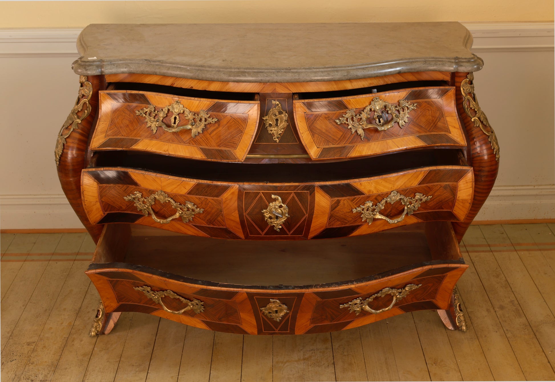 The drawers of a Rococo commode