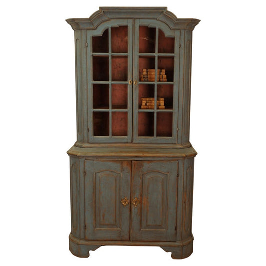 A grey-blue Rococo display cabinet