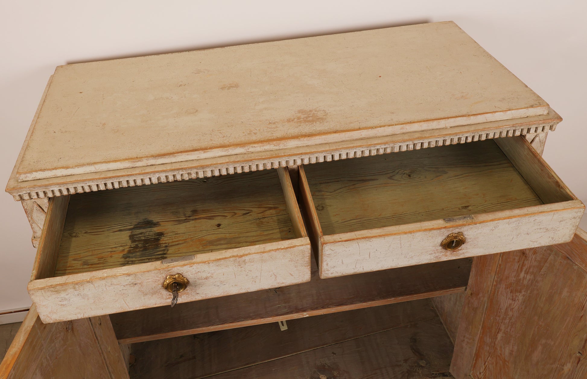 18th Century Gustavian Sideboard with Drawers opened