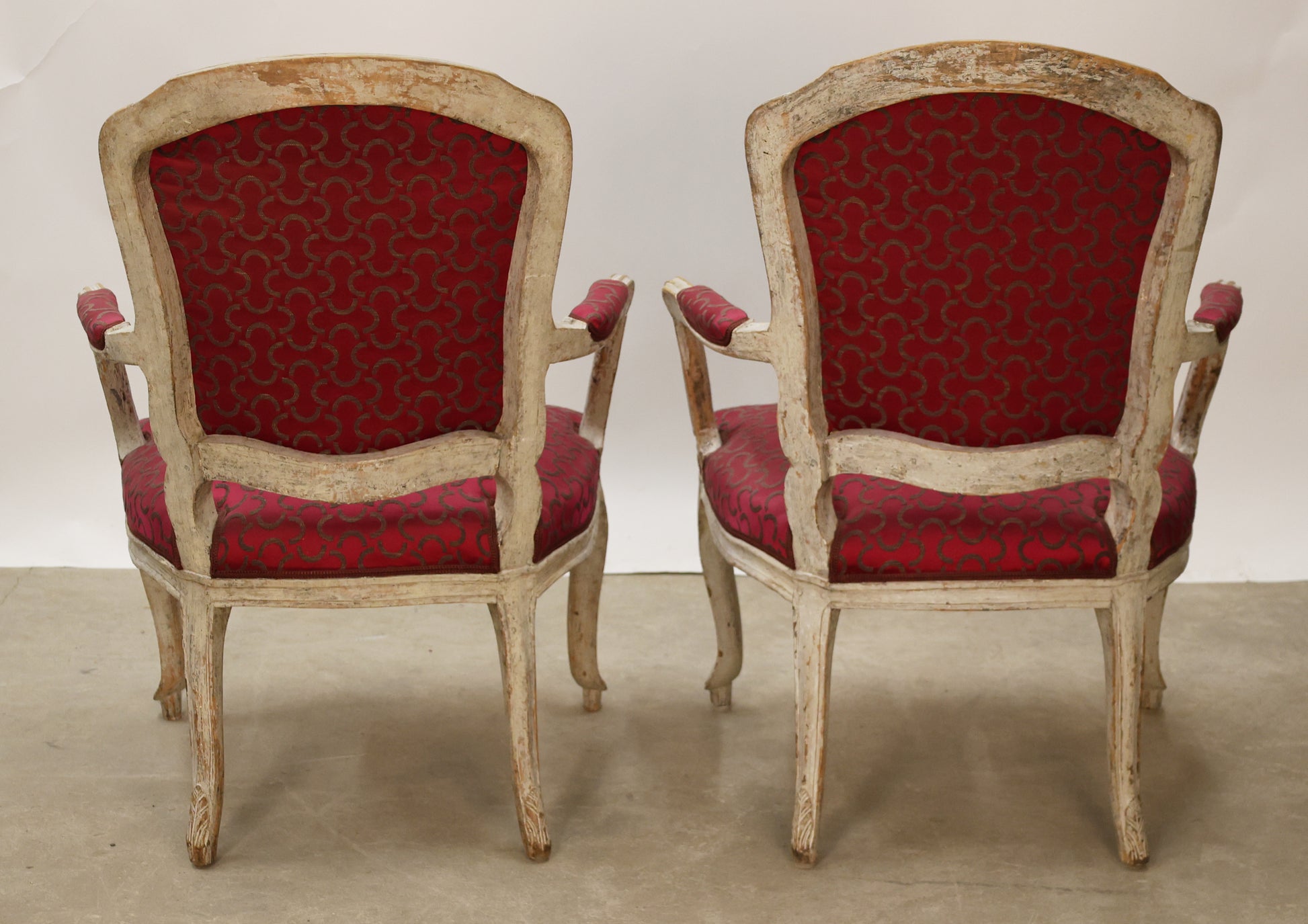 Back of a pair of Swedish Rococo armchairs.