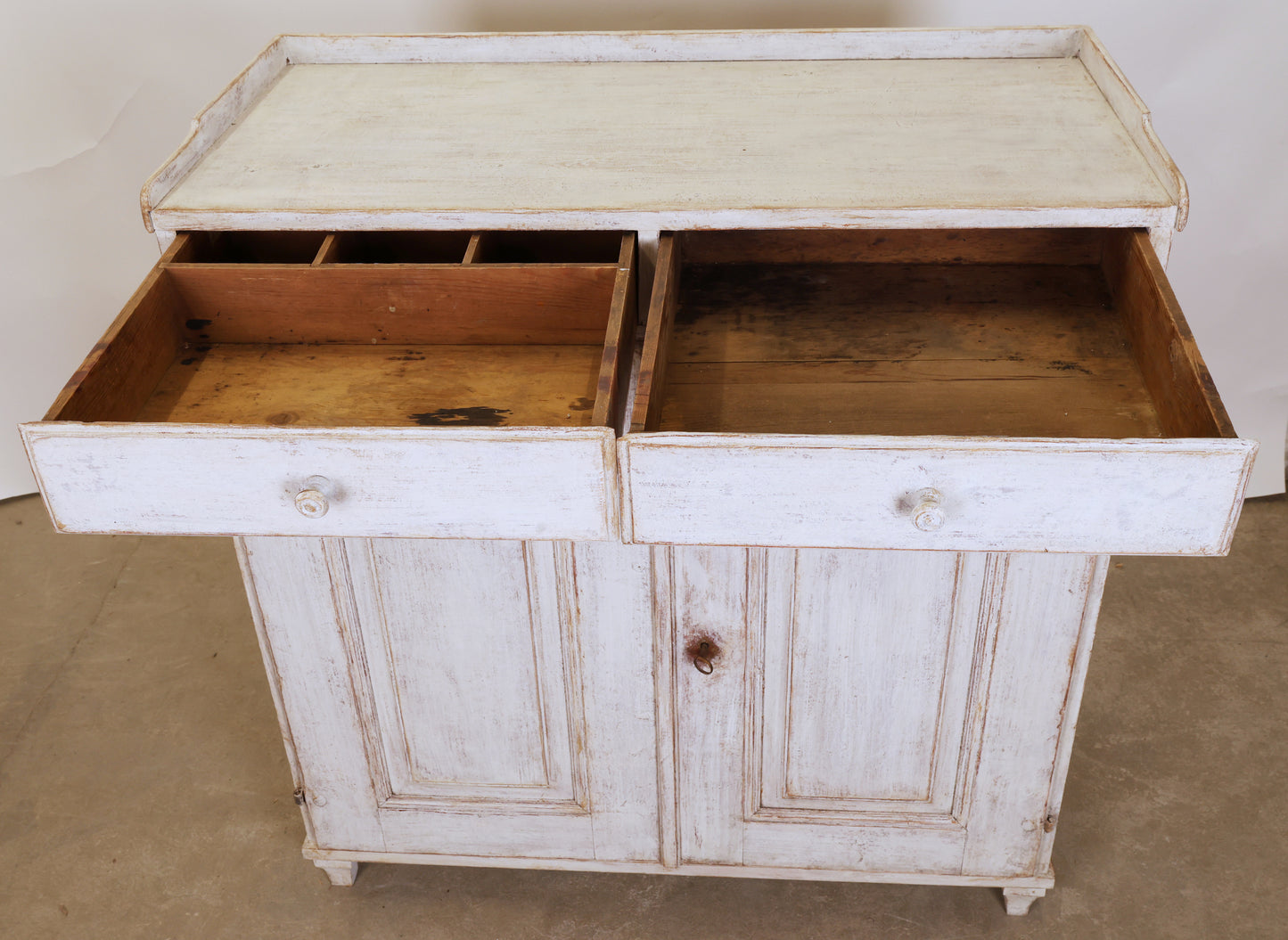 Drawers on a Gustavian sideboard.
