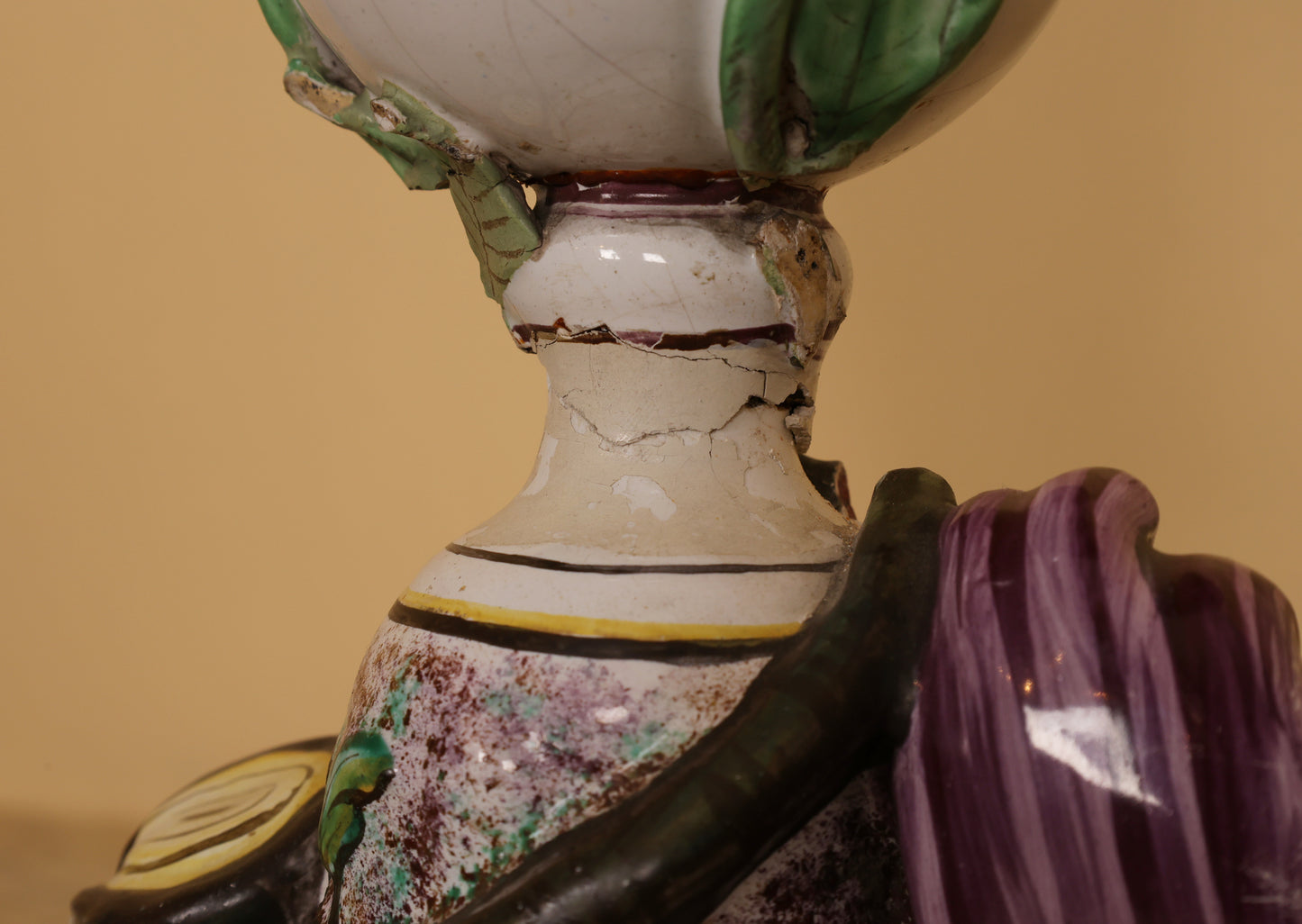 18th Century Faience Terrace Vase Painted in polychrome muffle colors