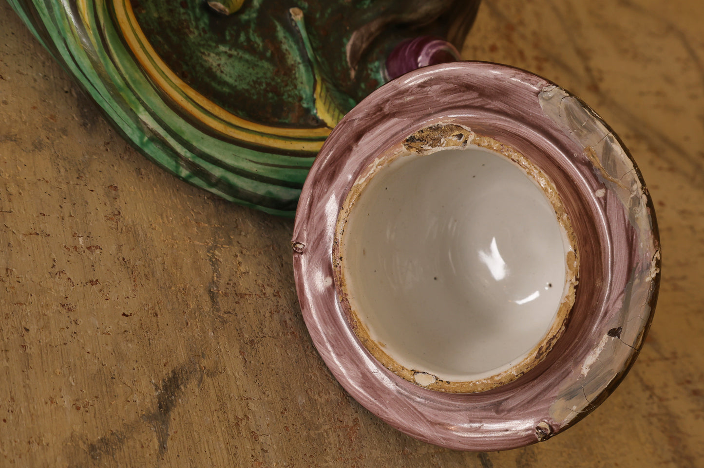 18th Century Faience Terrace Vase Painted in polychrome muffle colors showing the lid