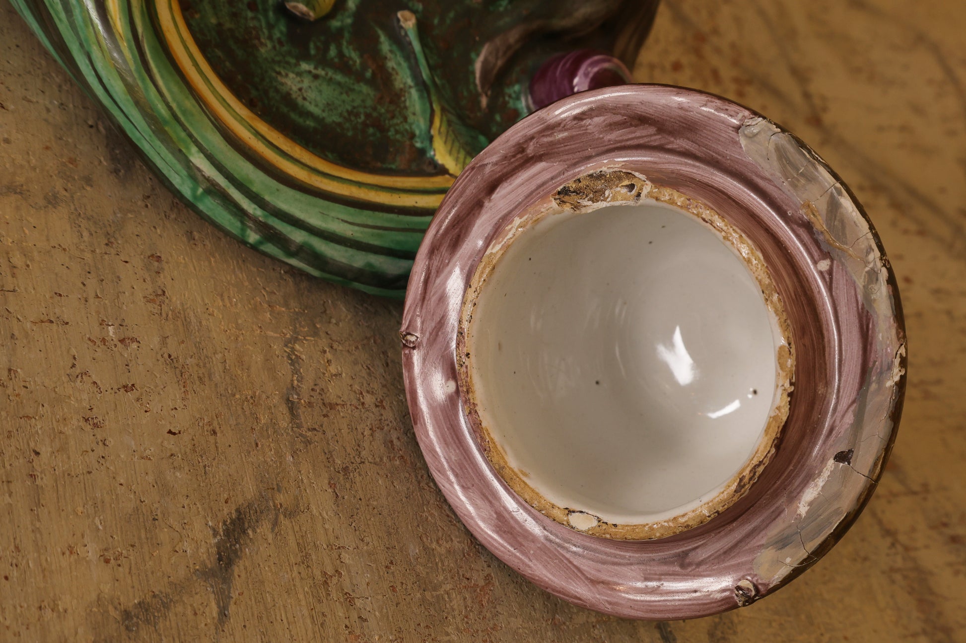 18th Century Faience Terrace Vase Painted in polychrome muffle colors showing the lid