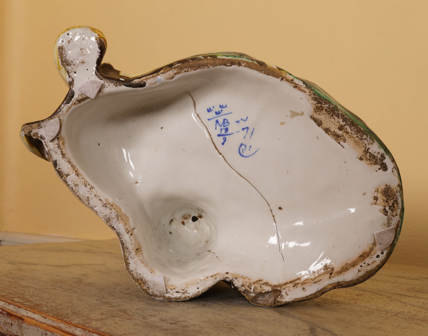 18th Century Faience Terrace Vase showing the signature of Swedish faience factory Marieberg underneath