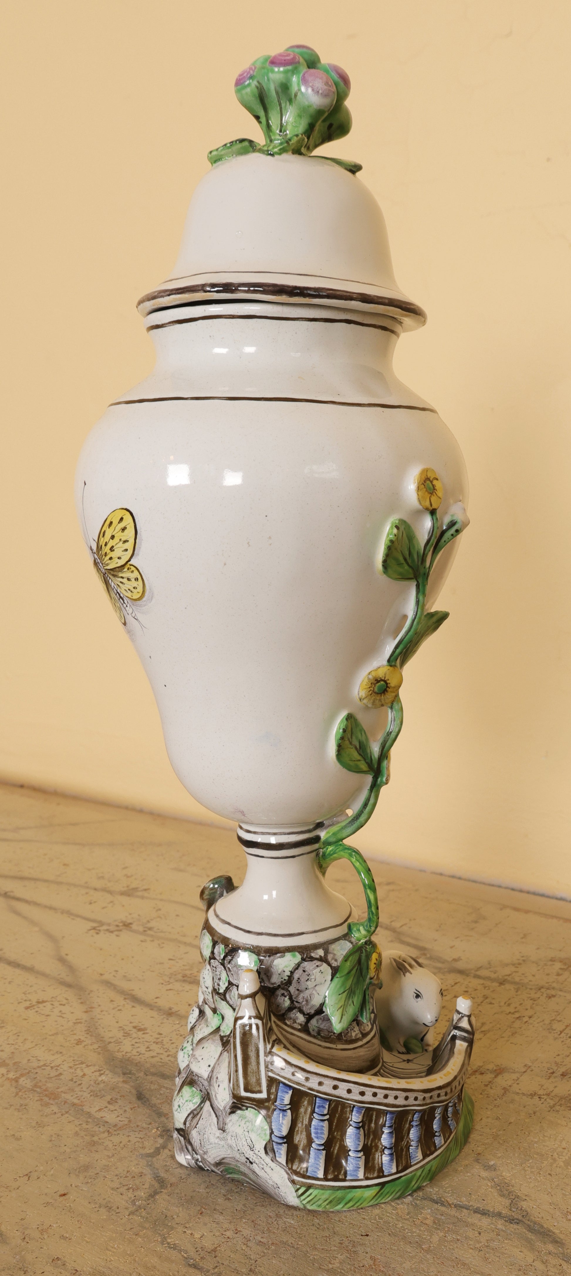 18th Century Faience Vase with a Rabbit rotated