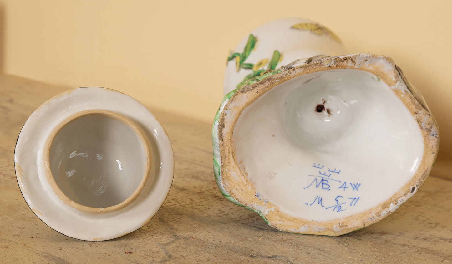 18th Century Faience Vase underneath showing the signature
